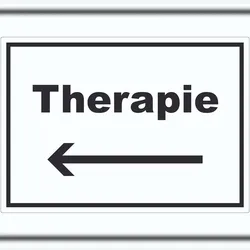 HB-Druck Therapie Aufkleber mit Text und Richtungspfeil links Raum Behandlung waagerecht A2 (420x594mm)