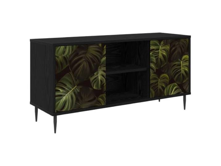 GKMBCVDFR TV-Schrank ELBURG 102 x 33 x 51 cm Schwarz Eichen-Optik Robuster Holzwerkstoff, erhöhte Füße, dekoratives Muster, einfache Reinigung, viel Stauraum