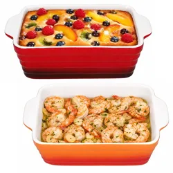 2x CROSSY Auflaufform 800ml Rot Orange Steingut Backform Gratin Lasagne Kuchen