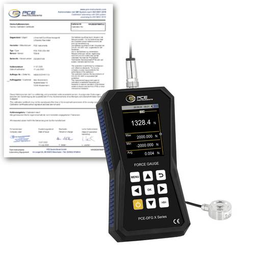 PCE Instruments Kraftmesser PCE-DFG 2K XF-ICA inkl. ISO-Zertifikat |0 ... 2000N |externe Druckmessdose |Datenlogger |IP52