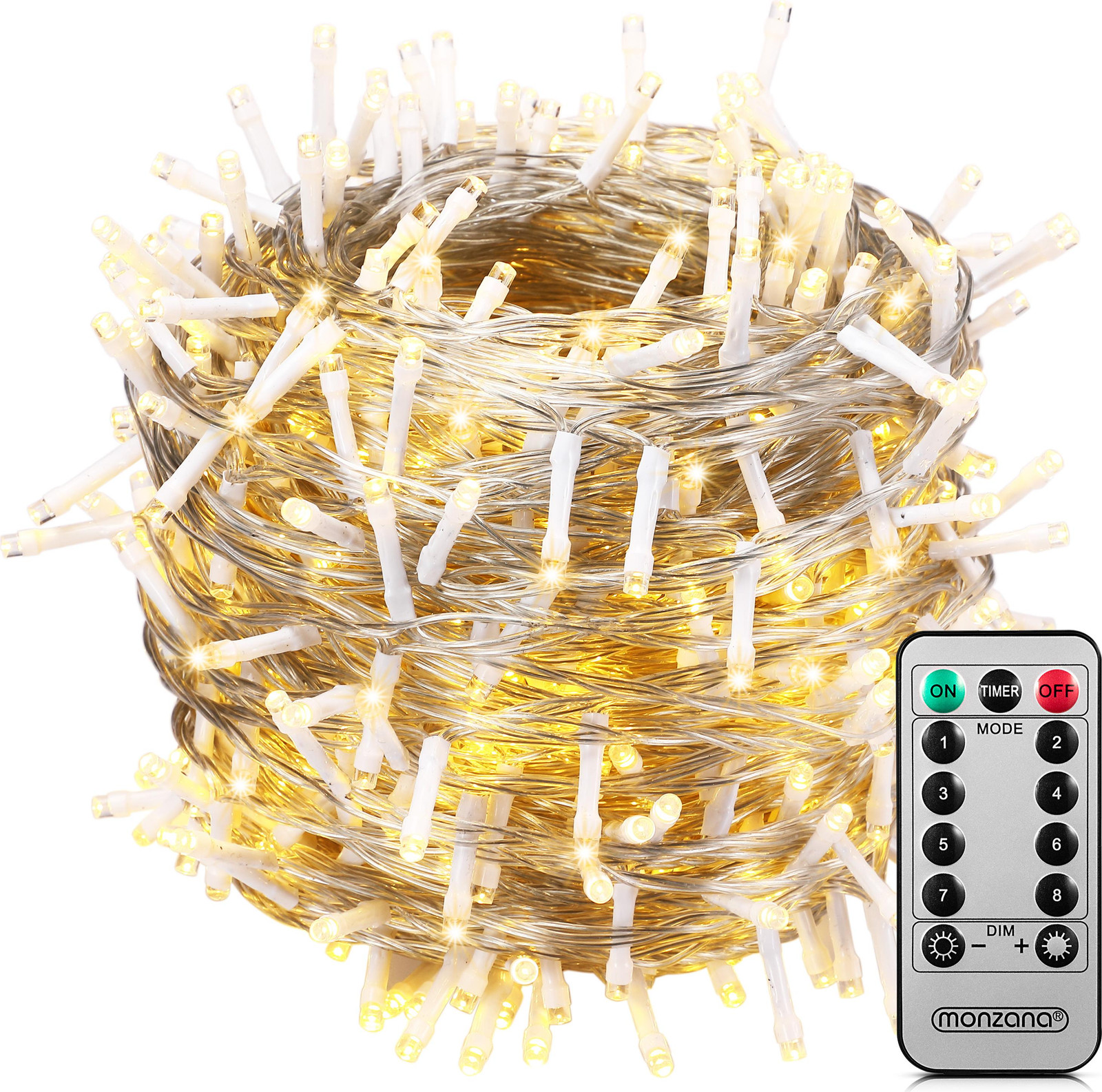 Monzana LED-lichtketting met 600 warmwitte LED's, 60 meter, transparante kabel