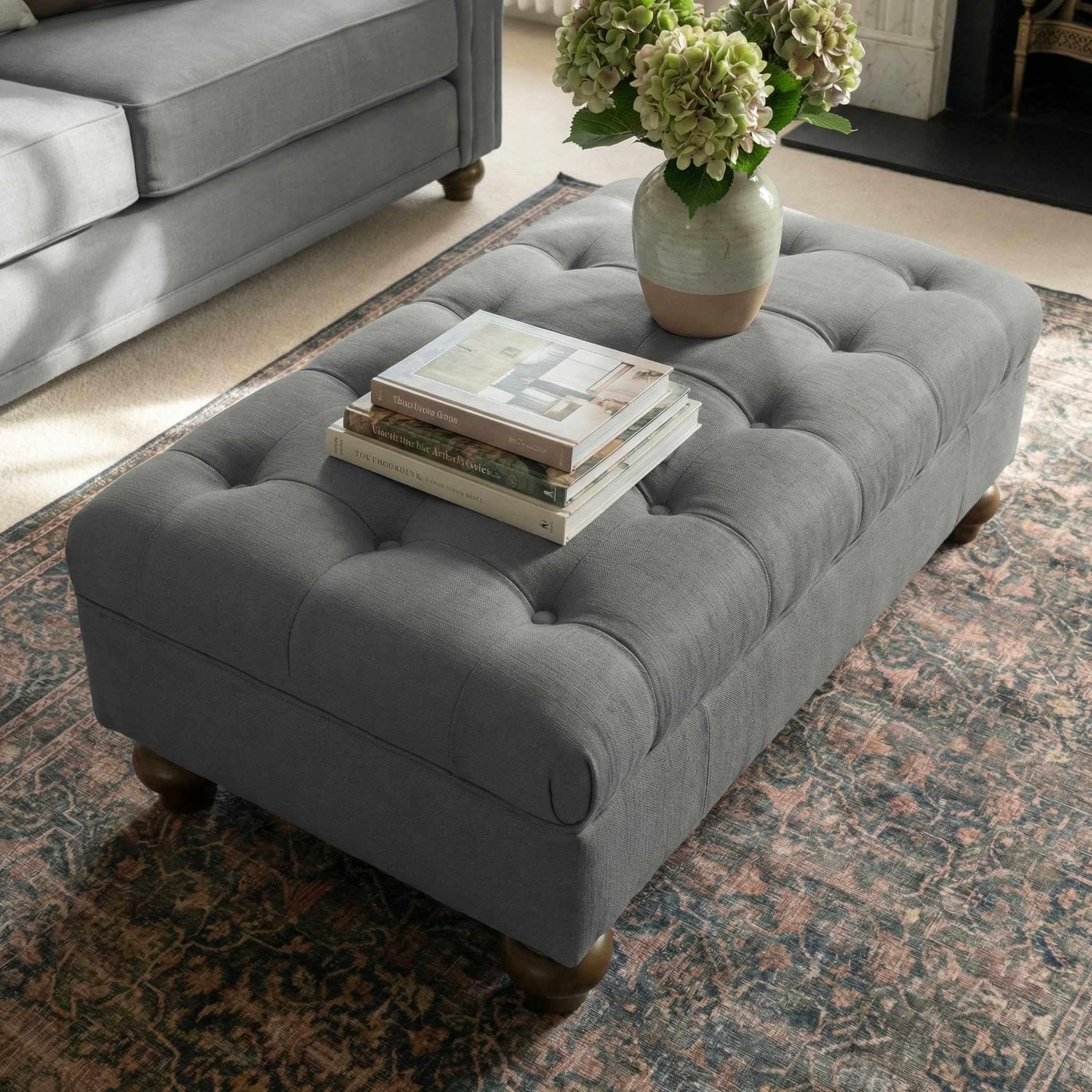 Sofa Style Chesterfield Footstool in Smoke Grey