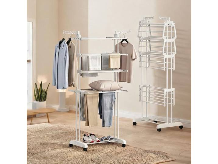 Coat Racks and Stands with Blanc Pp and Acier pairing 28.7 x 25.2 x 67.7 in with blanc and structure acier