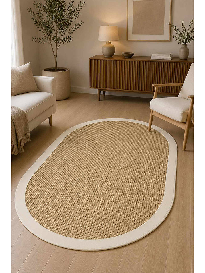 Conceptum Hypnose Kurzflor-Teppich "Rona Oval" in Beige/ Creme - 120x180 cm