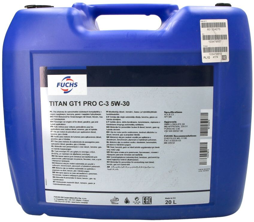 Fuchs Oil Motoröl FUCHS 601224270 TITAN GT1 Pro C3 5W30 20L