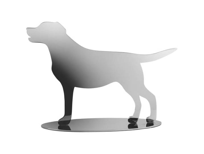 Fink Deko Hund LABBI Edelstahl glänzend Labrador - B 21 x H 15 cm Hundefigur als Wohnaccessoire - outdoorgeeignet - mit schwarzer Geschenkverpackung - Geschenk für Hundefreunde