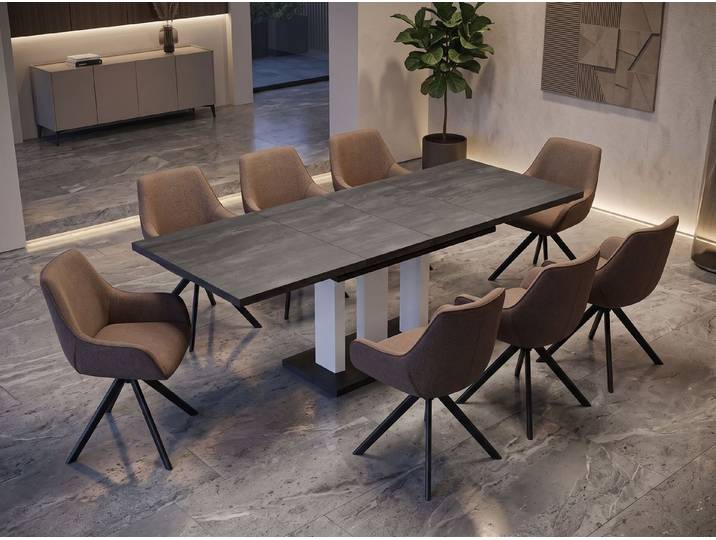 Endo-Moebel Essgruppe Appia White ausziehbar 130-210 cm mit 6-8 Drehstühlen, (Set, 8-tlg., 1 Tisch, 8 Stühle), 360°-Drehstühle, Federkern, viel Auswahl