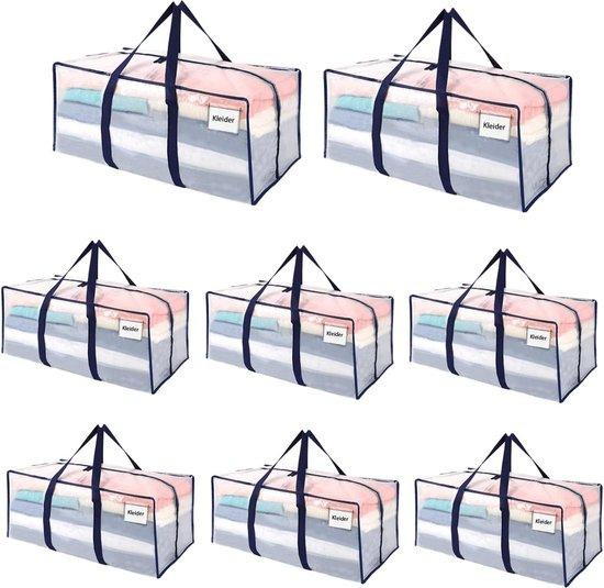 VENO Set van 8 herbruikbare en stapelbare opbergzakken voor kleding en wasgoed, transparant