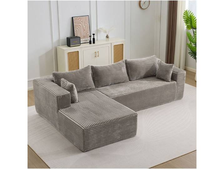 Canapé d angle - SENVIRO - modulaire compressé en L 279 x 179 x 83 cm velours côtelé gris méridienne sans assemblage