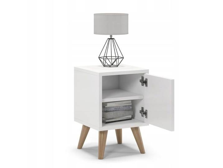 Table de chevet scandinave Oslo 30x30x45 cm porte réversible gauche/droite coloris blanc meuble compact