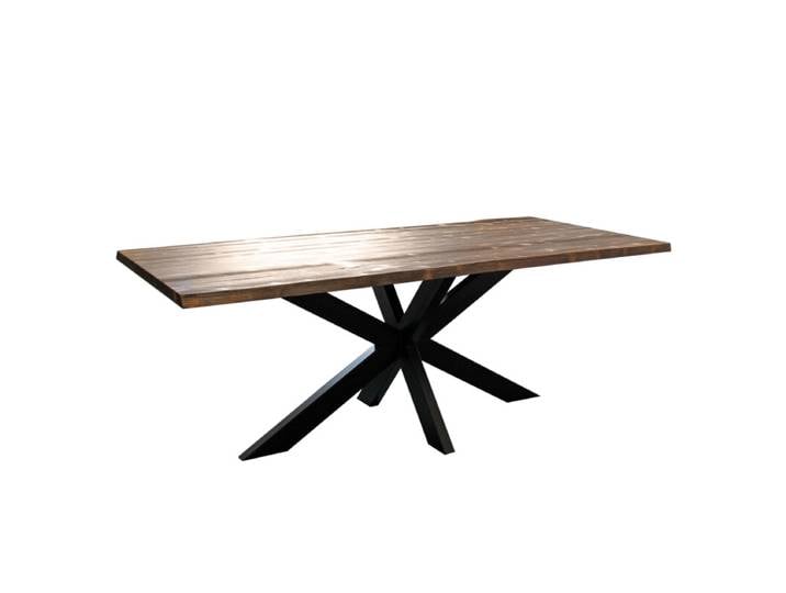 Landhausstil Esstisch mit Baumkante, Spider-Metallgestell, 210 cm