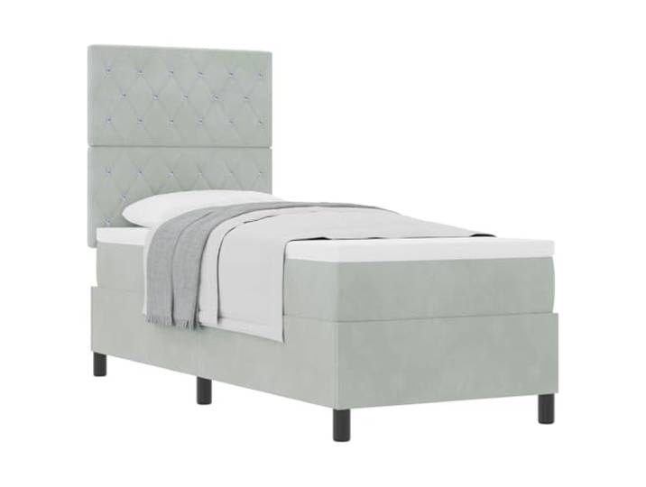 PUGYNBK Boxspringbett Hellgrau 80 x 200 cm Samt Verstellbares Kopfteil, mittlere Festigkeit, Massivholz, einfache Montage