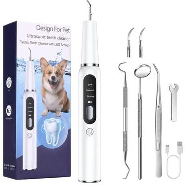 Uplift Essentials Ultrasonic Pet Dental Scaler High Frequency Electric Calculus Remover & Plaque Defense Kit For Dogs & Cats white