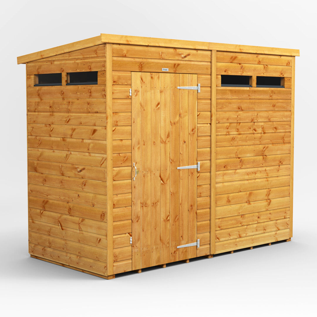 Powersheds 8 x 4ft Timber Tongue & Groove Security Pent Garden Shed Golden Brown 130.8cm W X 251.6cm D X 202.8cm H