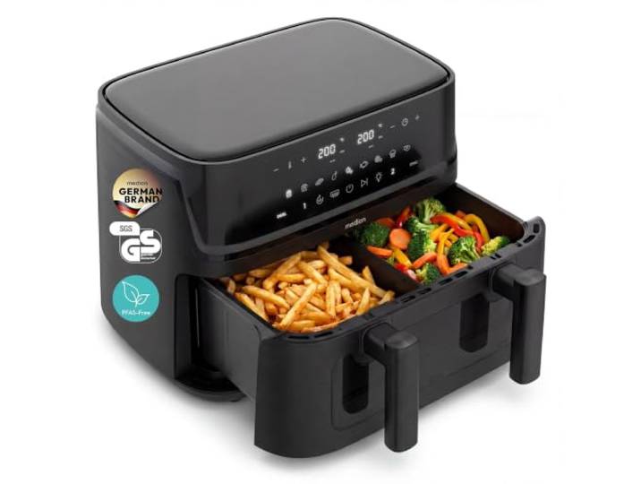 MEDION P25 XXL Flex M Air Fryer double zone noir 10\,8 L\, compartiment flexible\, 2 zones indépendantes\, 10 programmes\, 3040 W\, fenêtre\, ILAG sans PFAS - MD100057