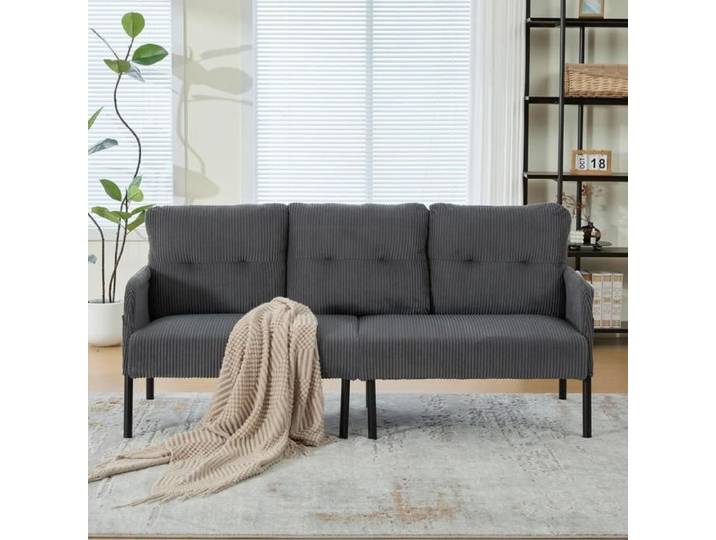 Canapé 3 places en velours côtelé avec poche latérale et dossier haut sofa confortable 171x72x80cm gris