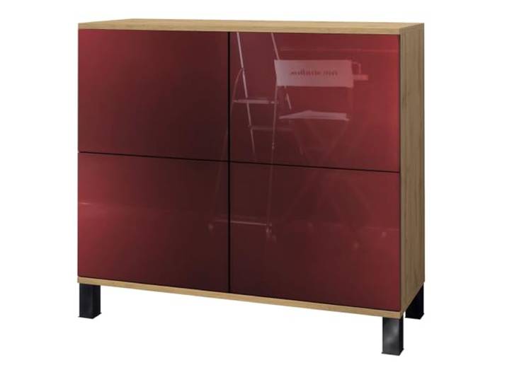 Vladon Kommode Rova V3, Moderner Küchenschrank mit 4 Push-to-Open Türen Eiche Evoke/Bordeaux Hochglanz (92,5 x 84.5 x 35)