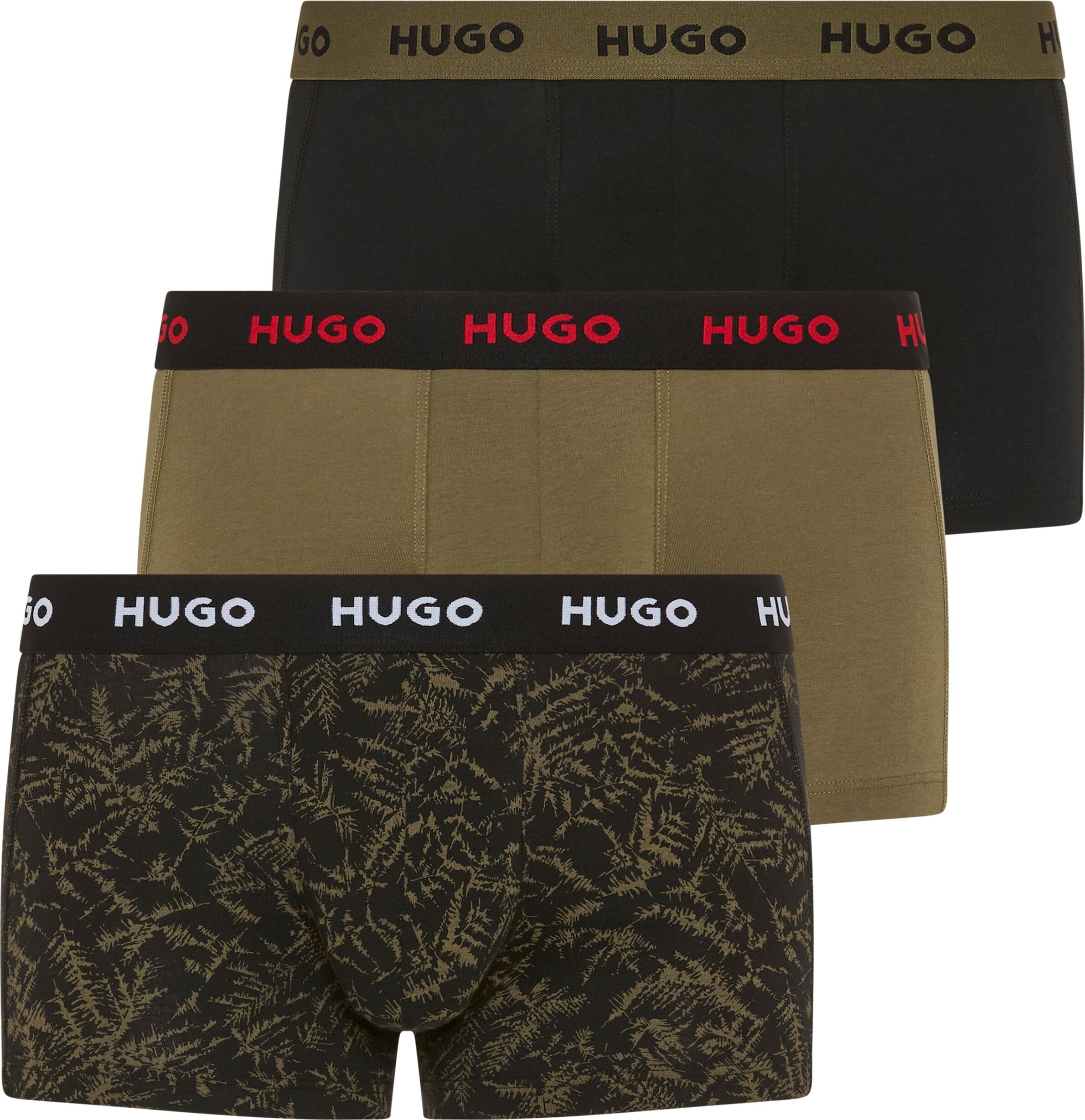 Trunk HUGO UNDERWEAR "TRUNK TRIPLET DESIGN", Herren, Gr. M (50), 3 Stk., Jersey, open miscellaneous 968, Jersey, Obermaterial: 95% Baumwolle, 5% Elasthan, eng, Unterhosen Trunk, mit Logobund