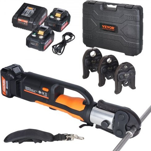 Vevor Professionele Elektrische Krimptangset met 2x 18V 4.0Ah Accu's, Snellader en Draagtas, Oranje