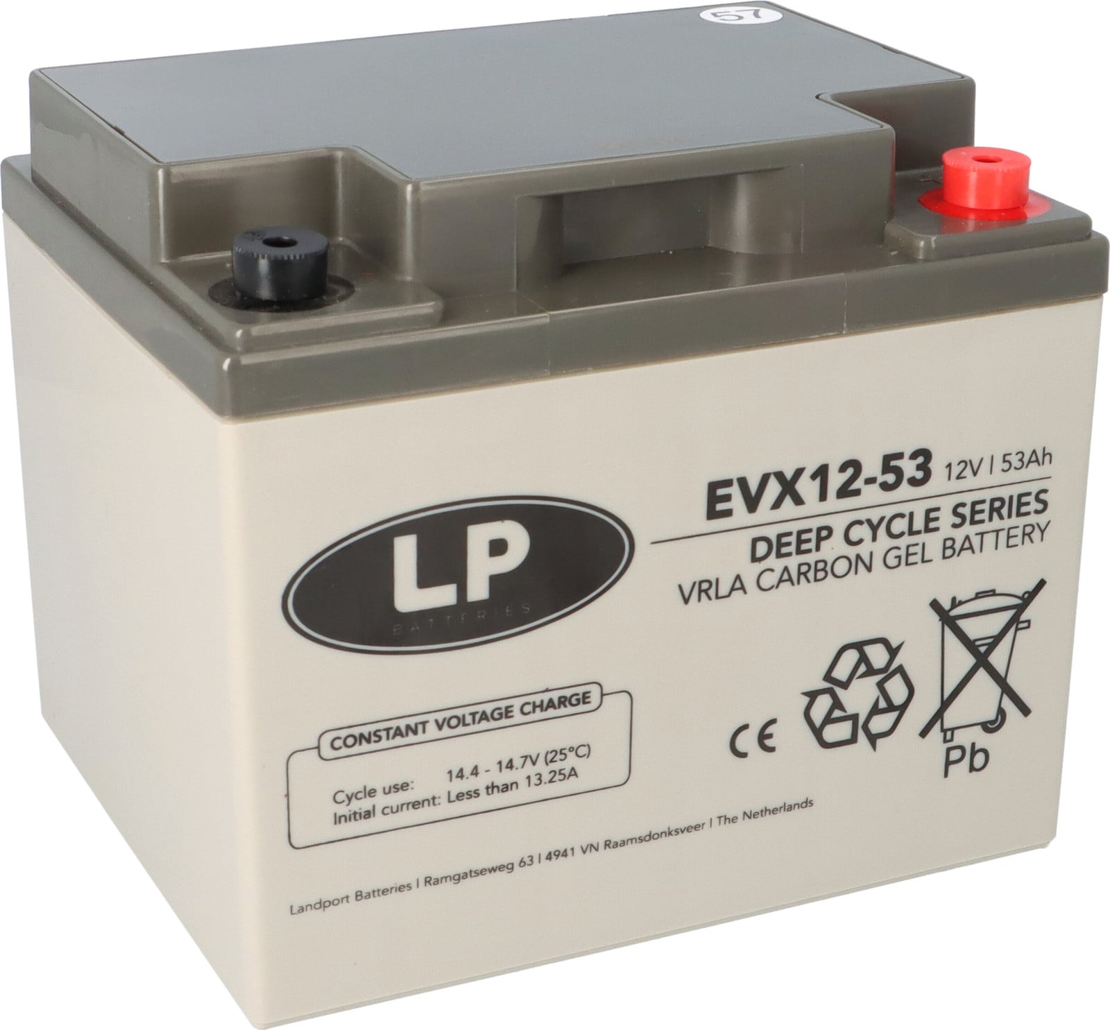 Landport 24V 53Ah AGM-GEL lood-carbon accu voor elektrische voertuigen en rolstoelen met 2x 12V landaansluiting