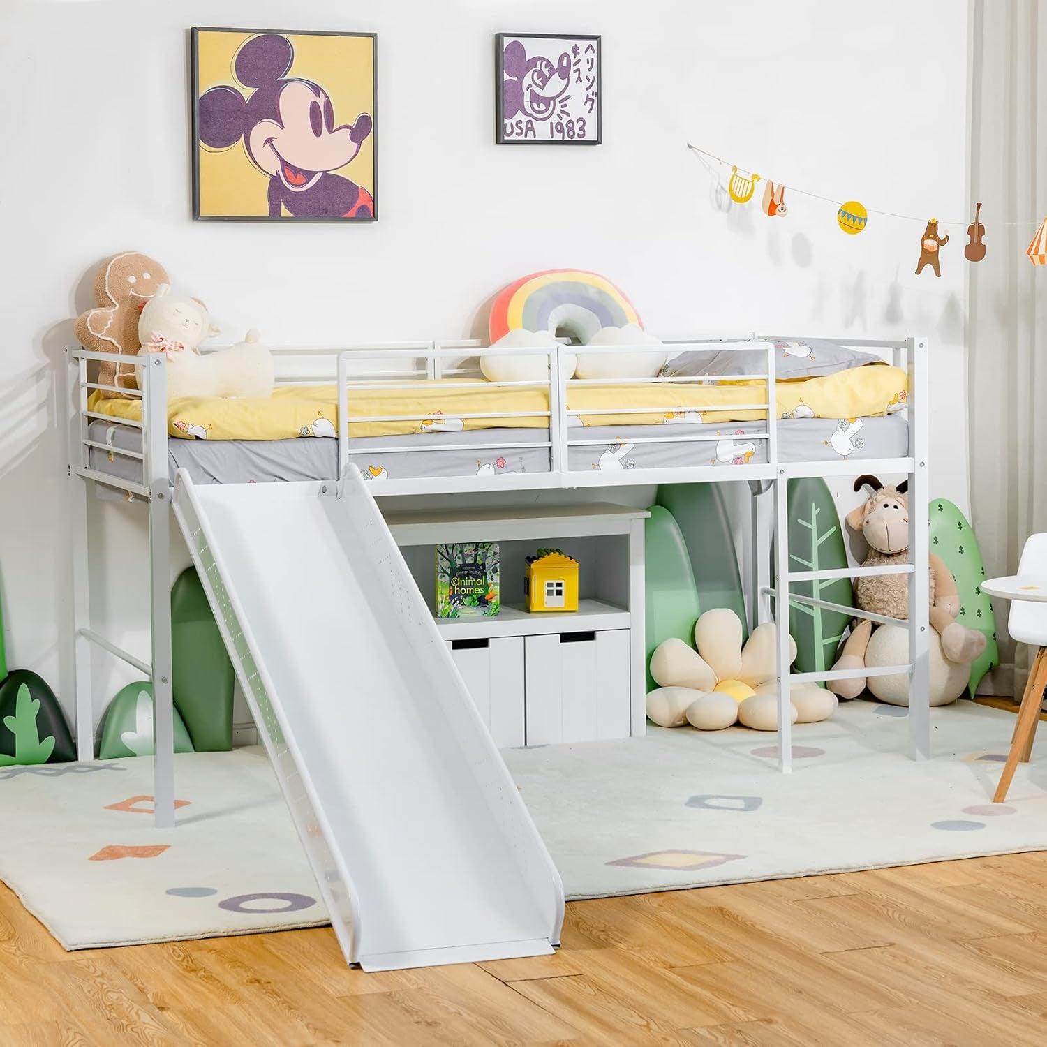 Etagenbett - Kinderbett - Stockbett - Spielbett - Himmelbett - Stahlrahmen - Rutsche und Sicherheitsgitter