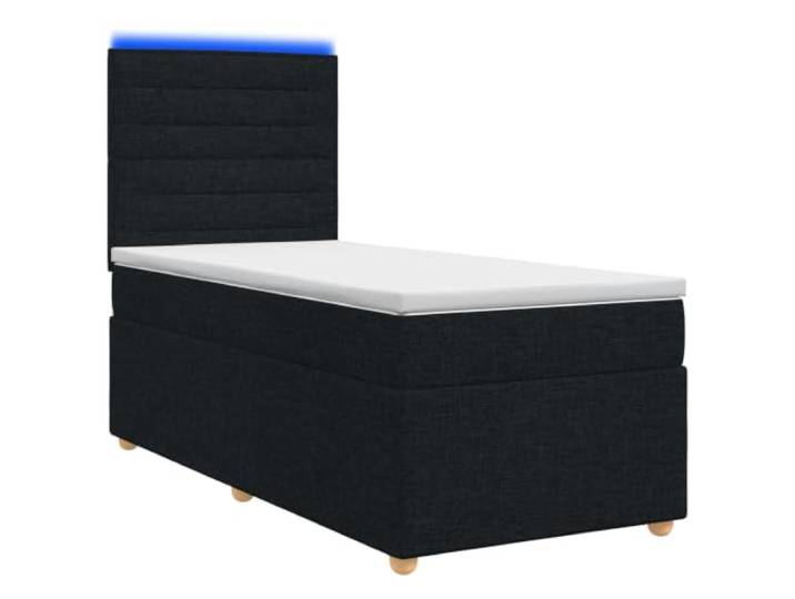 RJPLMFV Boxspringbett mit Matratze, Schwarz, 90 x 190 cm, Stoff Verstellbarer Kopf, LED-Beleuchtung, USB, mittelfeste Matratze, waschbare Bezüge