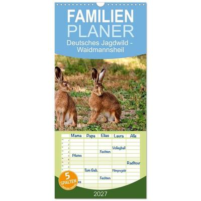 Familienplaner 2027 - Deutsches Jagdwild - Waidmannsheil mit 5 Spalten (Wandkalender, 21 x 45 cm) CALVENDO