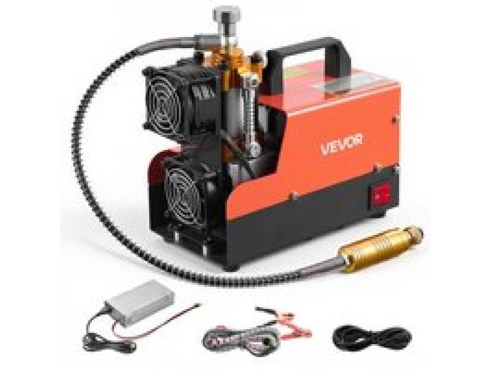 VEVOR Compresseur d'Air PCP 30 MPa 250 W Compresseur Portable Arrêt Manuel, pour Carabine à Air, Marqueurs de Paintball, Petites Bouteilles de Plongée, DC 12 V/AC 230 V, avec Convertisseur Externe