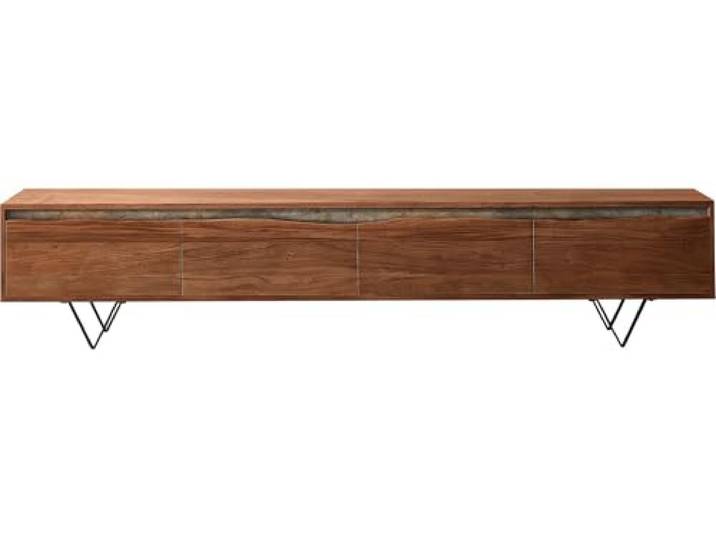 TV-Board Stonegrace Akazie Braun Baumkante 220 cm 4 Türen V-Fuß Schwarz
