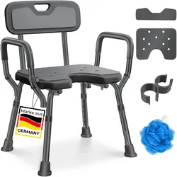 Kesser, Badewannensitz + Duschhocker,  Duschhocker mit Lehne höhenverstellbar 38-54cm, 150kg, Anti-Rutsch, mit Brausehalterung (150 kg)