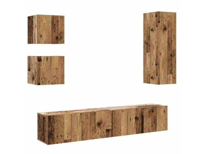 Roanoer TV-Schrank Set 5-teilig Wandmontage Hängeboard Altholz-Optik Modularer TV-Schrank aus robustem Holzwerkstoff spart Bodenfläche und ordnet Medien im Wohnzimmer oder Schlafzimmer.