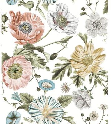 RoomMates Pink Vintage Poppy Peel and Stick Wallpaper