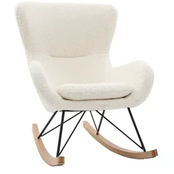 Design-Schaukelstuhl Lammfell-Optik weiß ESKUA