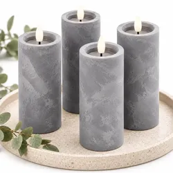 Relaxdays LED Kerzen 4er Set Betonoptik Grau