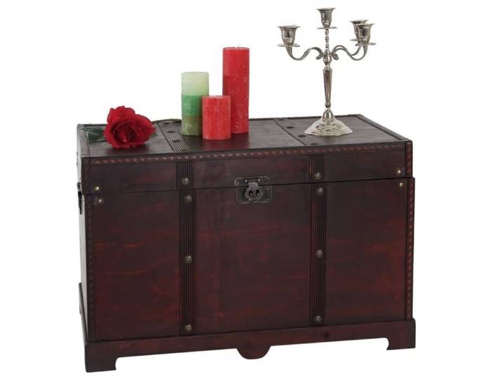Coffre bois de décoration malle au trésor Valence - style colonial - 49x77x47cm - aspect antiquité