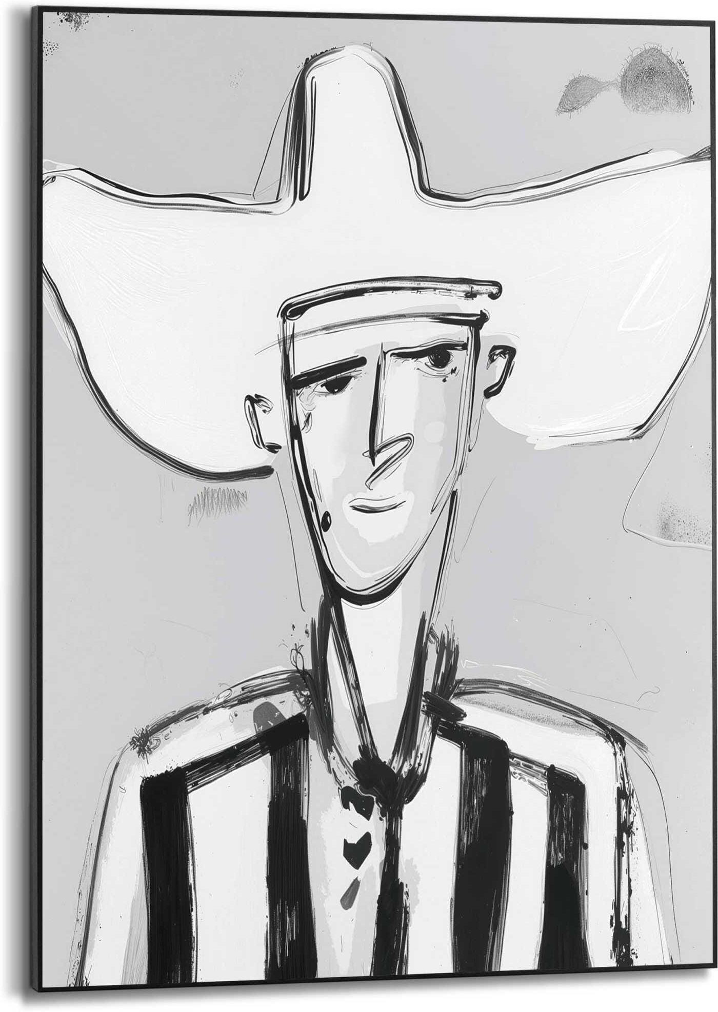 Reinders! Bild mit Rahmen REINDERS "Western Man", schwarz-weiss (farbe bild(er): schwarz, weiß), Bilder, B/H/T: 50cm x 70cm x 1,6cm, Menschen, 1 Stk., MDF, Bild mit Rahmen, Wohnzimmer - Schwarz-Weiss - MDF - Menschen - 50x70 cm, B:50cm H:70cm T:1,6cm farb