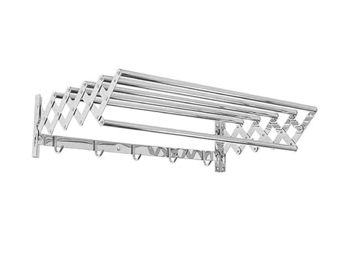 MYRTFK Wäscheständer Wandmontage mit Haken, ausziehbarer Wäscheständer Rostfreier, klappbarer, zusammenklappbarer Wäscheständer – einfach zu montieren, platzsparend, für drinnen und(80cm/31.5in)
