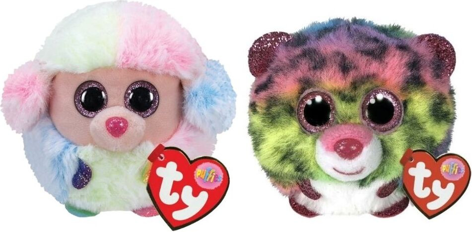 TY Teeny Puffies Pluchen Dieren Regenboogpoedel en Gevlekte Luipaard