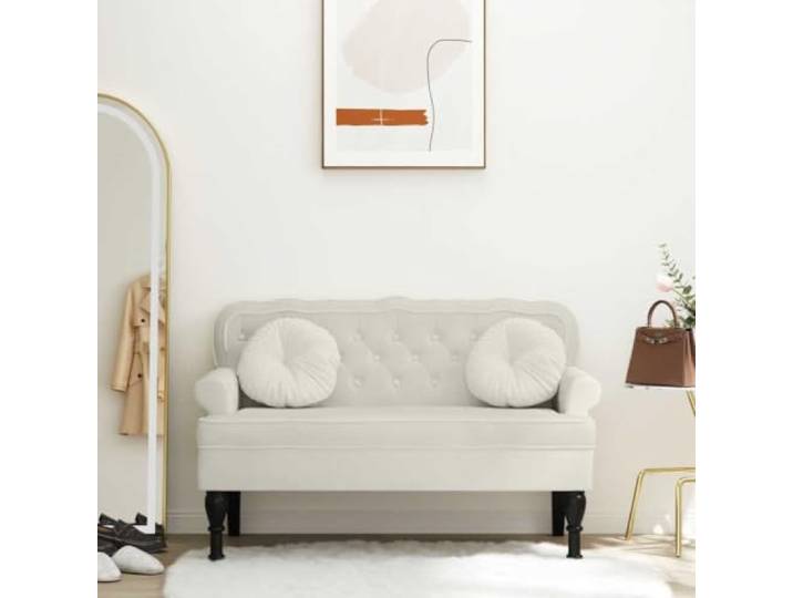 VIHHQGC Sitzbank mit Rückenlehne Creme 119,5x64,5x75 cm Samt Samtbezug, dicke Polsterung, Armlehnen, Holzbeine, Sperrholzgestell, 110 kg belastbar