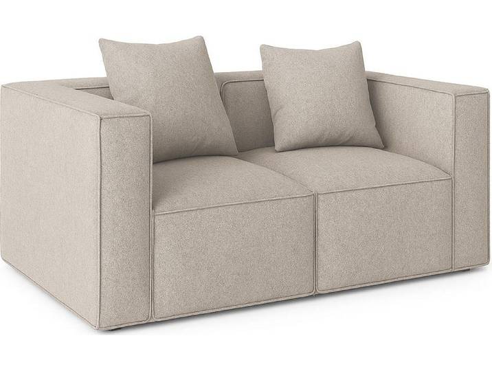 Box 2-Sitzer Sofa, 2 Dekokissen hellgrau.