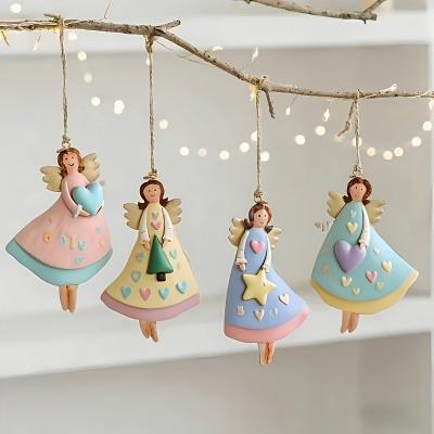 Discount Dollar Deals Vintage Angel Hanging Decor, Wooden Xmas Tree Ornament For Home Navidad New Year Gift 4pcs Set E