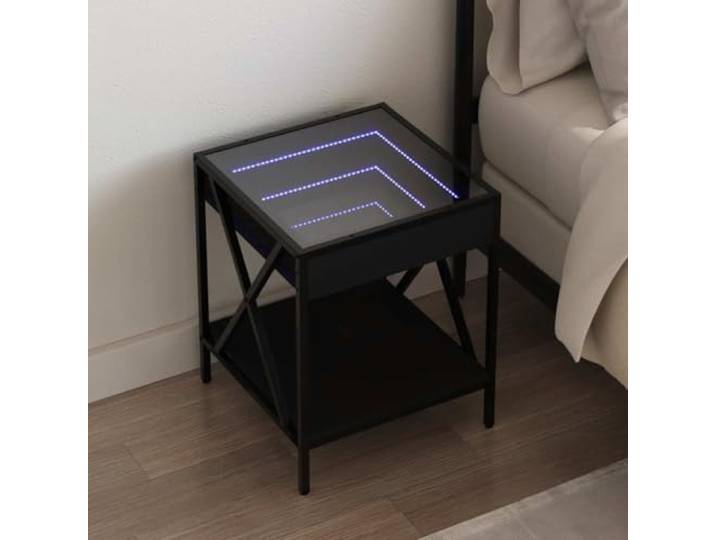 HEFZGDB Nachttisch mit Infinity-LED Schwarz 40x40x49 cm, LED Beleuchtungstisch mit RGB Beleuchtung, stabile Metallkonstruktion und Holzwerkstoffplatte für Wohnzimmer oder Schlafzimmer