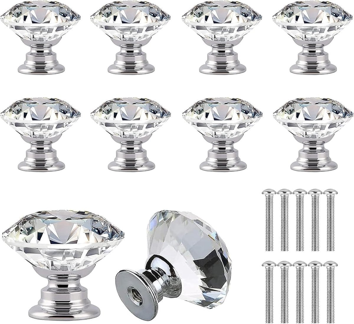 Set van 10 transparante kristallen meubelgrepen met diamantgeslepen knopjes voor het opknappen van kasten
