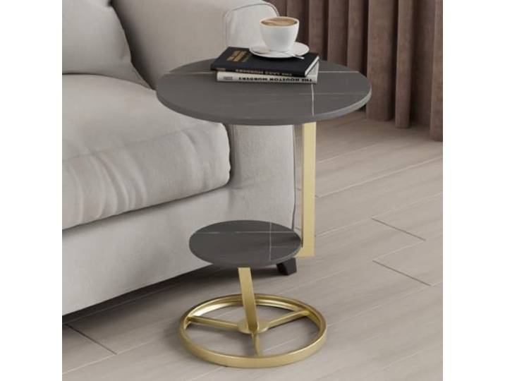 ROHCGHC Beistelltisch, Runder Beistelltisch mit 2 Ablagen for Schlafzimmer(/Black,B)