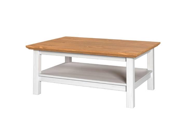 Massiver Couchtisch 107 x 45 x 76cm Weiß/Kiefer Weiß