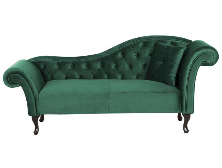 Chaise longue côté droit velours vert foncé