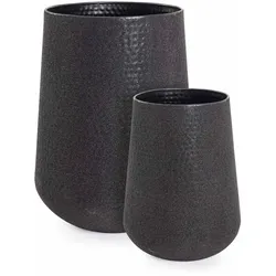 Gartenvase Kenar aus Metall, modern handgefertigt, hoch, schwarz, 2er-Set für Outdoor