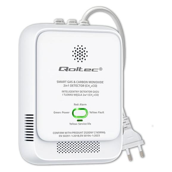 Qoltec Czujnik wycieku gazu i tlenku węgla | alarm 85dB | LED (52578)