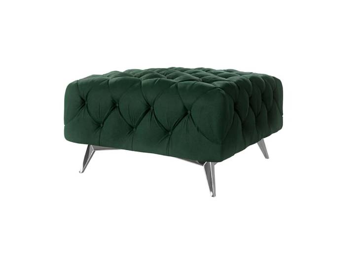 Repose-pieds Chesterfield en velours, pieds en métal, vert bouteille