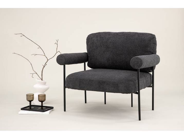 Designer Loungesessel Arvika – Anthrazit, Bouclé mit Stahlgestell - Anthrazit - Bouclé - Luxusbetten24